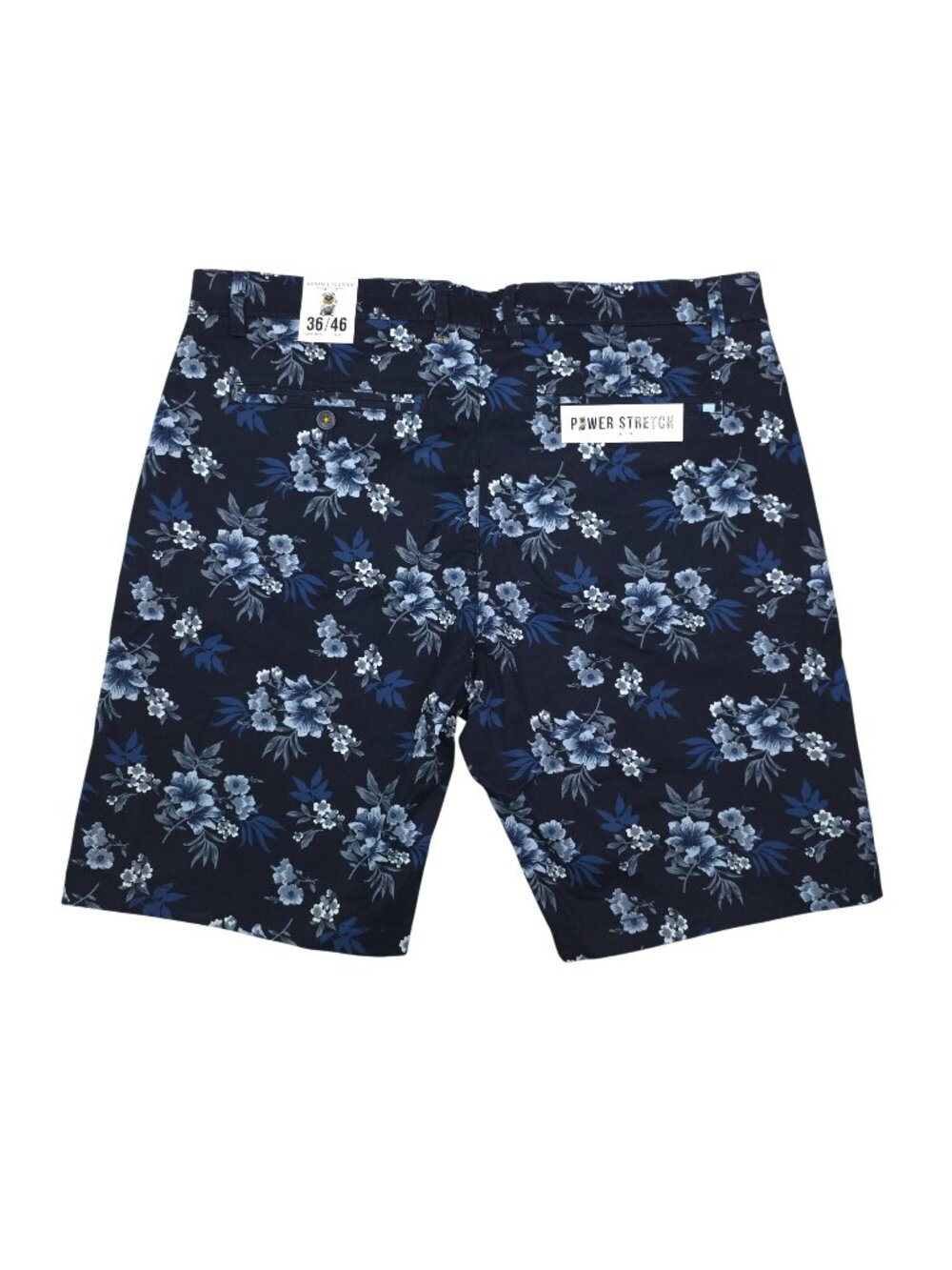 Denim & Flower Mens Power Stretch Shorts Size 36 Floral Navy Blue Cotton Stretch